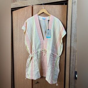 prAna (Size L) Sunset Peach Stripe Marina Bay Tunic Shirt/Cover Up Lightweight